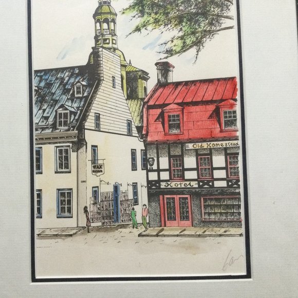 Hand colored etching? engraving? print street view small wall decor pencil signe - Picture 3 of 6
